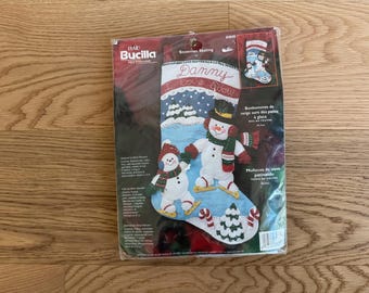 Handmade Felt Christmas Stocking: Snowman Skating, Personalized