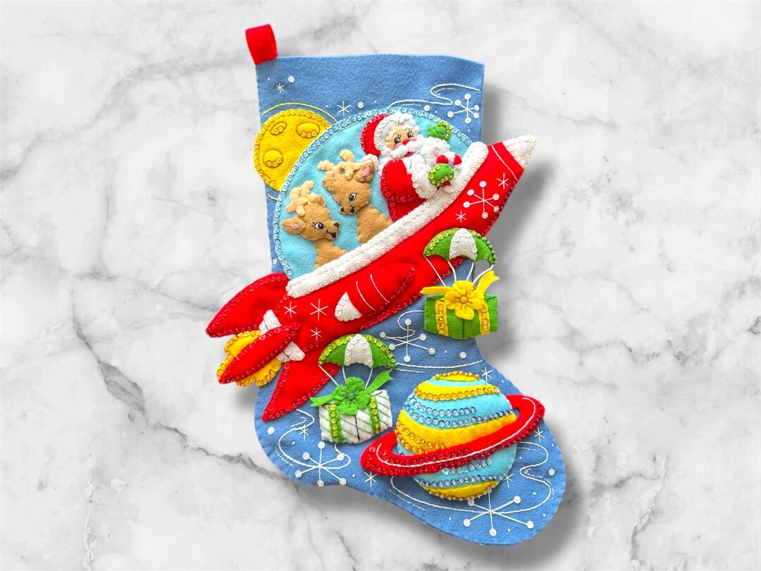 Handmade Rocketship Santa Christmas Stocking: Personalized Felt Holiday ...