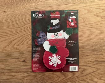 Handmade Bucilla Felt Christmas Stocking: Snowman Mittens