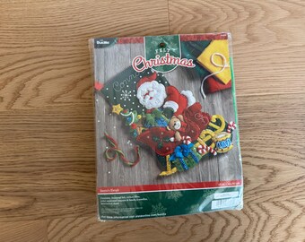 Personalized Santa's Sleigh Felt Christmas Stocking: Handmade Holiday Decor