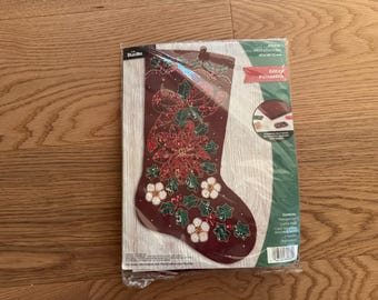 Handmade Bucilla Felt Christmas Stocking: Glitzy Poinsettia