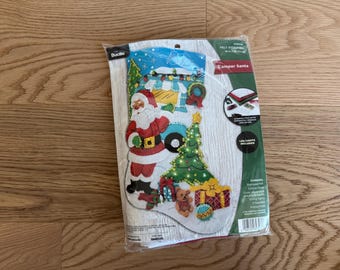 Personalized Camper Santa Christmas Stocking: Handmade Felt Holiday Decor