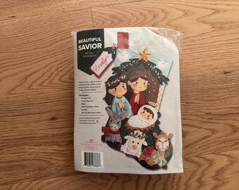 Handmade Bucilla Felt Christmas Stocking: Beautiful Savior