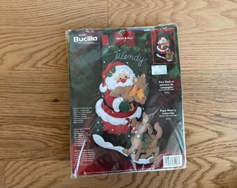 Handmade Felt Christmas Stocking: Santa and Pets, Personalized