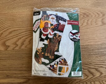 Handmade Bucilla Felt Christmas Stocking: Personalized Rooftop Santa Holiday Decor