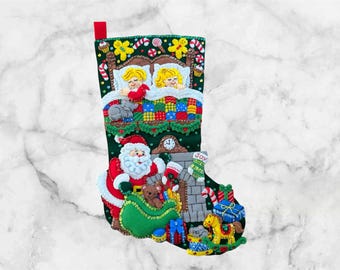 Finished Bucilla The Night Before Christmas Stocking | Personalized Handmade Felt Stocking | Family Heirloom Gift