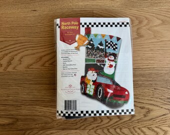 Handmade Felt Christmas Stocking: North Pole Raceway, Personalized
