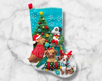Handmade Felt Christmas Stocking: Christmas Dogs, Personalized Holiday Decor