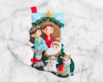 Finished Beautiful Savior Christmas Stocking | Personalized Handmade Felt Stocking | Family Heirloom Gift