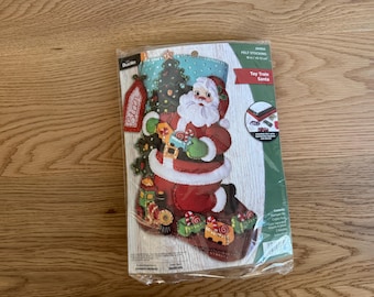 Handmade Bucilla Felt Christmas Stocking: Toy Train Santa, Personalized Holiday Decor