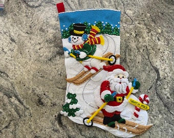 Handmade Downhill Skiers Christmas Stocking: Personalized Felt Holiday Decor