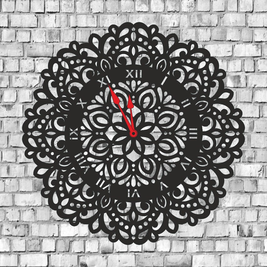 Download Mandala Clock Laser Cut Files Svg Dxf Cdr Vector Plans Files Etsy