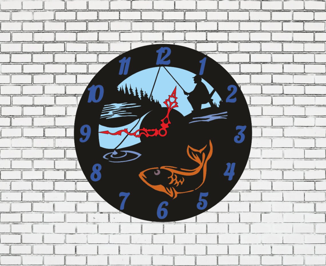 Clock. Cool Fishing. Laser cut Files SVG DXF CDR vector Etsy