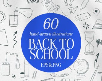 Back to School Clipart: Hand-Drawn School Illustrations, Teacher Icons (PNG, EPS)