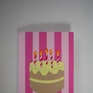 Cartão de bolo de aniversário feito à mão - colagem de papel - cartão de aniversário - aniversário rosa