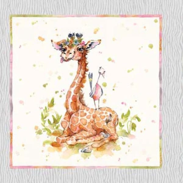 Tissu Coton PB Textiles Collection Little Darling Safari Panneau Girafon