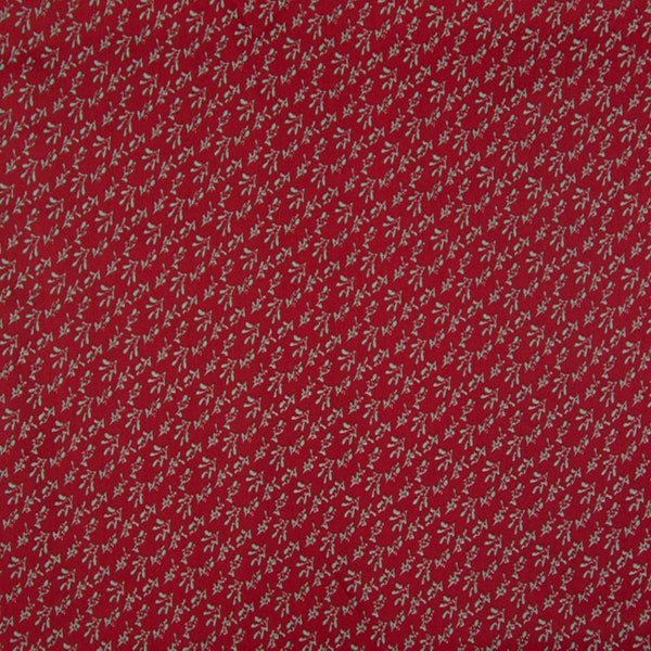 Tissu 100% Coton de Noël Branches de Gui sur fond rouge