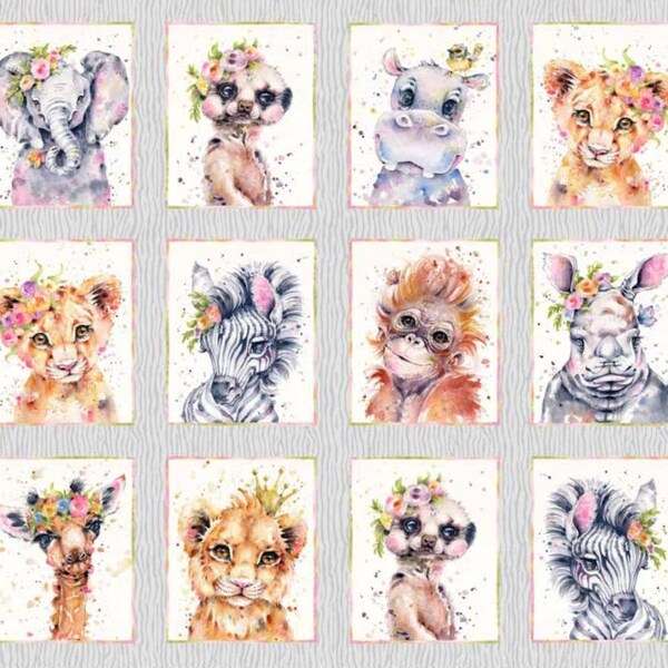 Tissu Coton PB Textiles Collection Little Darling Safari Panneau 12 vignettes