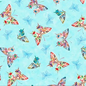 Baumwollstoff mit Schmetterlingen, Daisy Meadow Tossed Butterfly von QT Fabrics