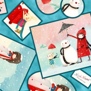 Cotton Fabric Santoro Gorjuss Warm Wishes Aqua by Kori Kumi
