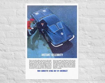 Original Vintage Red Corvette Poster Sports Car 1984 Angel Gifts