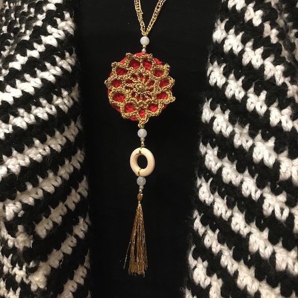 collier, sautoir, bijou bohême au crochet