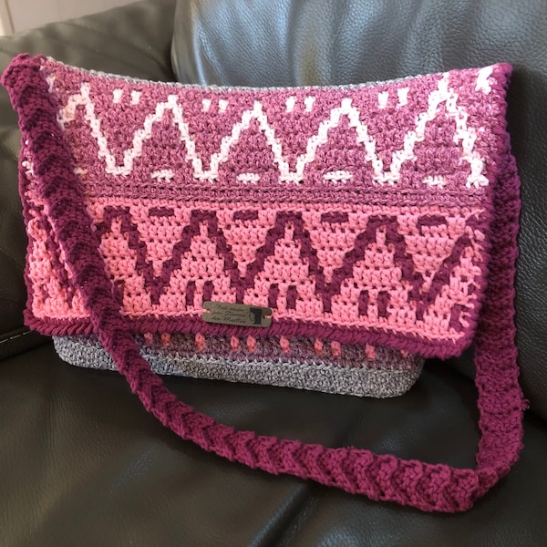 sac, besace FRAMBOISE crochet mosaïque