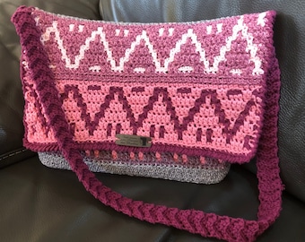 sac, besace FRAMBOISE crochet mosaïque