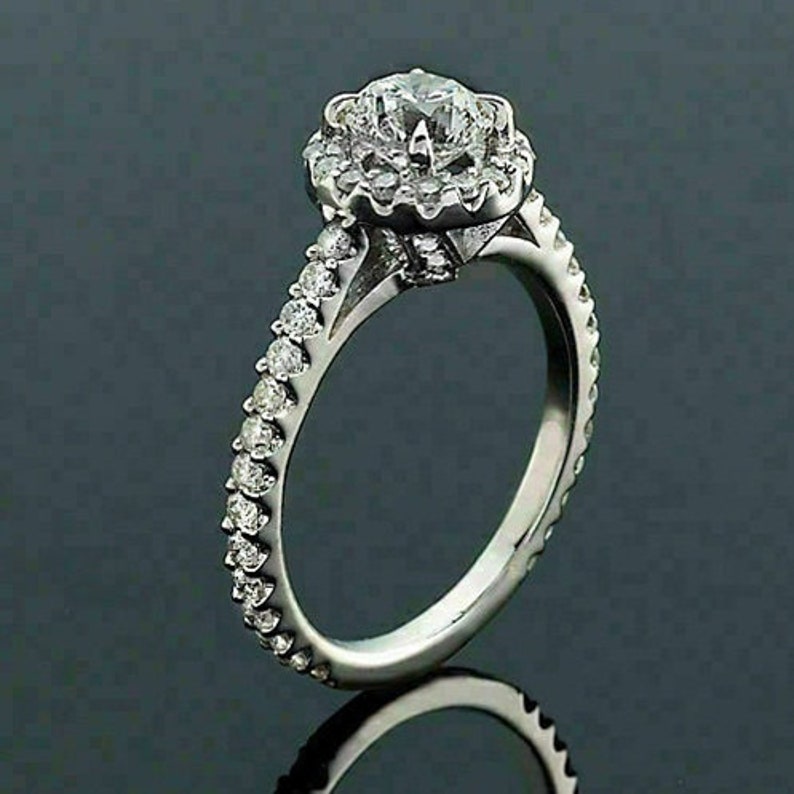 Solitaire With Accent RingHalo Wedding Bridal RingEngagement RingsGift For HerFancy Ring2.00 CT Round Diamond925 Silver14K White Gold