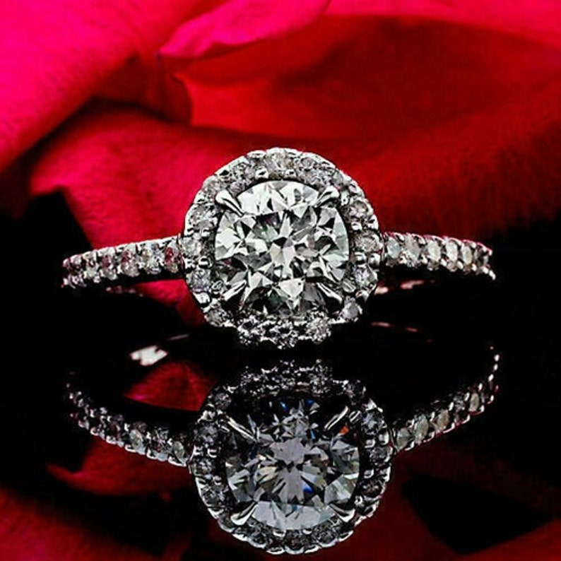 Solitaire With Accent RingHalo Wedding Bridal RingEngagement RingsGift For HerFancy Ring2.00 CT Round Diamond925 Silver14K White Gold