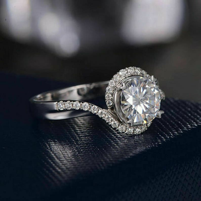 Solitaire Bypass RingHalo Engagement RingWedding Bridal RingsProposal RingGift For Her2.50 CT Round Diamond925 Silver14K White Gold