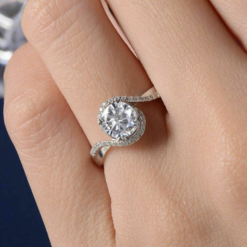 Solitaire Bypass RingHalo Engagement RingWedding Bridal RingsProposal RingGift For Her2.50 CT Round Diamond925 Silver14K White Gold