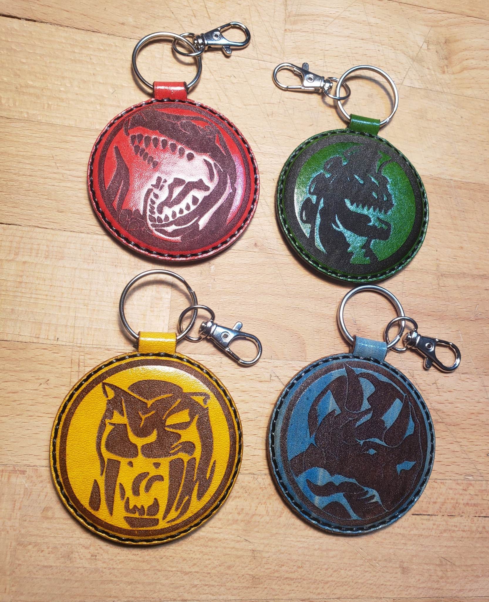POWER RANGERS vintage Style Leather Key Fob Hand Stitched Leather ...
