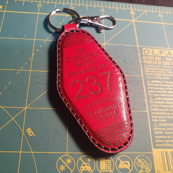 The Overlook Hotel RED (Vintage Style) Leather Key Fob - Hand Stitched Leather- Upcycled - Keychain- Shining - Room 237 - #237