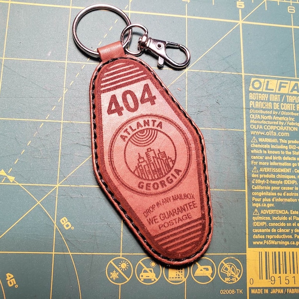 ATLANTA -404- (Vintage Style) Key Fob - Hand Stitched Leather - Upcycled - Keychain