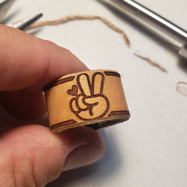 Peace Symbol Leather Ring/Band - Upcycle