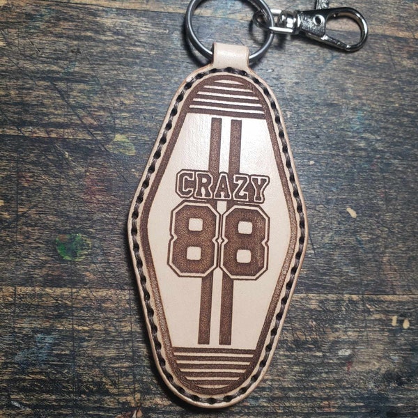 CRAZY 88  (Vintage Style) Key Fob - Hand Stitched Leather- Cosplay - Keychain-
