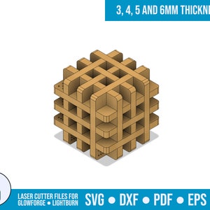 Puzzle Cube Laser Cut Vector Files SVG DXF PDF Ai / Glowforge / Lightburn
