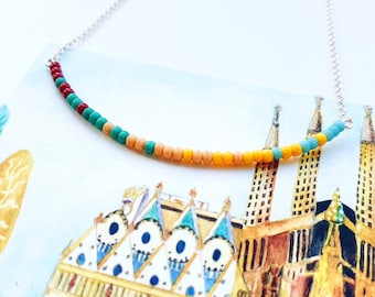 Barcelona ketting, op reizen geïnspireerde sieraden, cadeau voor reisliefhebber, kralenketting, Spanje cadeaus voor haar, Spaanse sieraden, stadskettingen