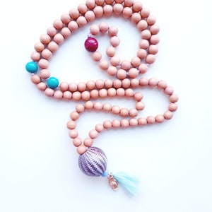 Wooden Mala Beads, Meditation Mala Beads, 108 Prayer Beads, Buddhist Mala Necklace with Charm, Yoga Meditation Beads, Necklace with Tassel