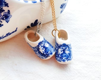 Delft Blue Clog Necklace, Dutch Ceramic Jewelry, Necklace with Large Charm, Whimsical Jewelry, Trinket Necklace, Dutch Clog Charm Necklace