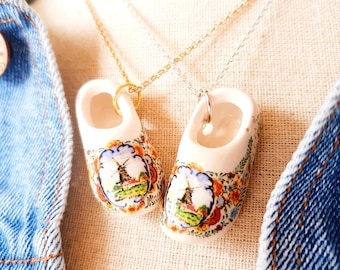 Dutch Ceramic Clog Necklace, Delft Blue Charm Necklace, Trinket Jewelry, Dutch Clog Accessory, Whimisical Floral Jewelry, Large Charms