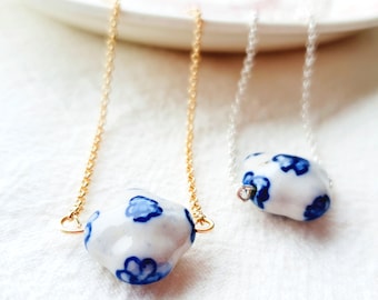 Delft Blue Ceramic Bead Necklace, Dutch Jewelry Gift, Necklace with Porcelain Delftsblauw