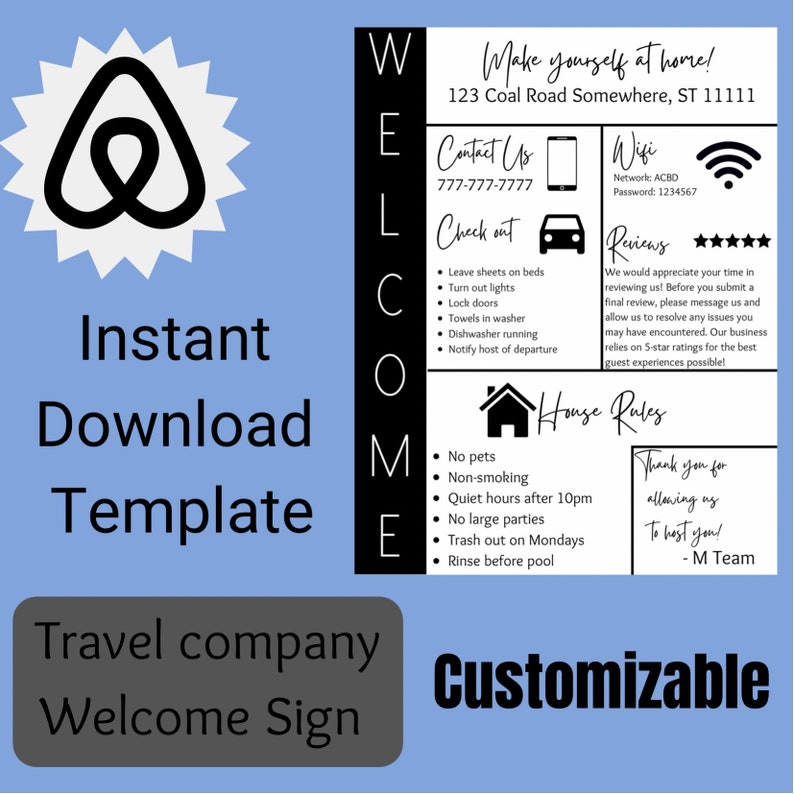 Airbnb Sign Template Digital Print Instant Download