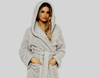 white fur dressing gown