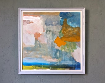 Contemporary Abstract  Seascape Oil Painting - Summer Abstraction - by British Artist Ian Mood  - Framed