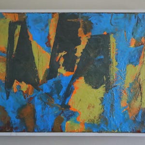 1992 Vintage Original Abstract Impasto Oil Painting - &quot;Cobalt Collision&quot; - Oprawione dzieło sztuki ściennej - Szwedzki artysta