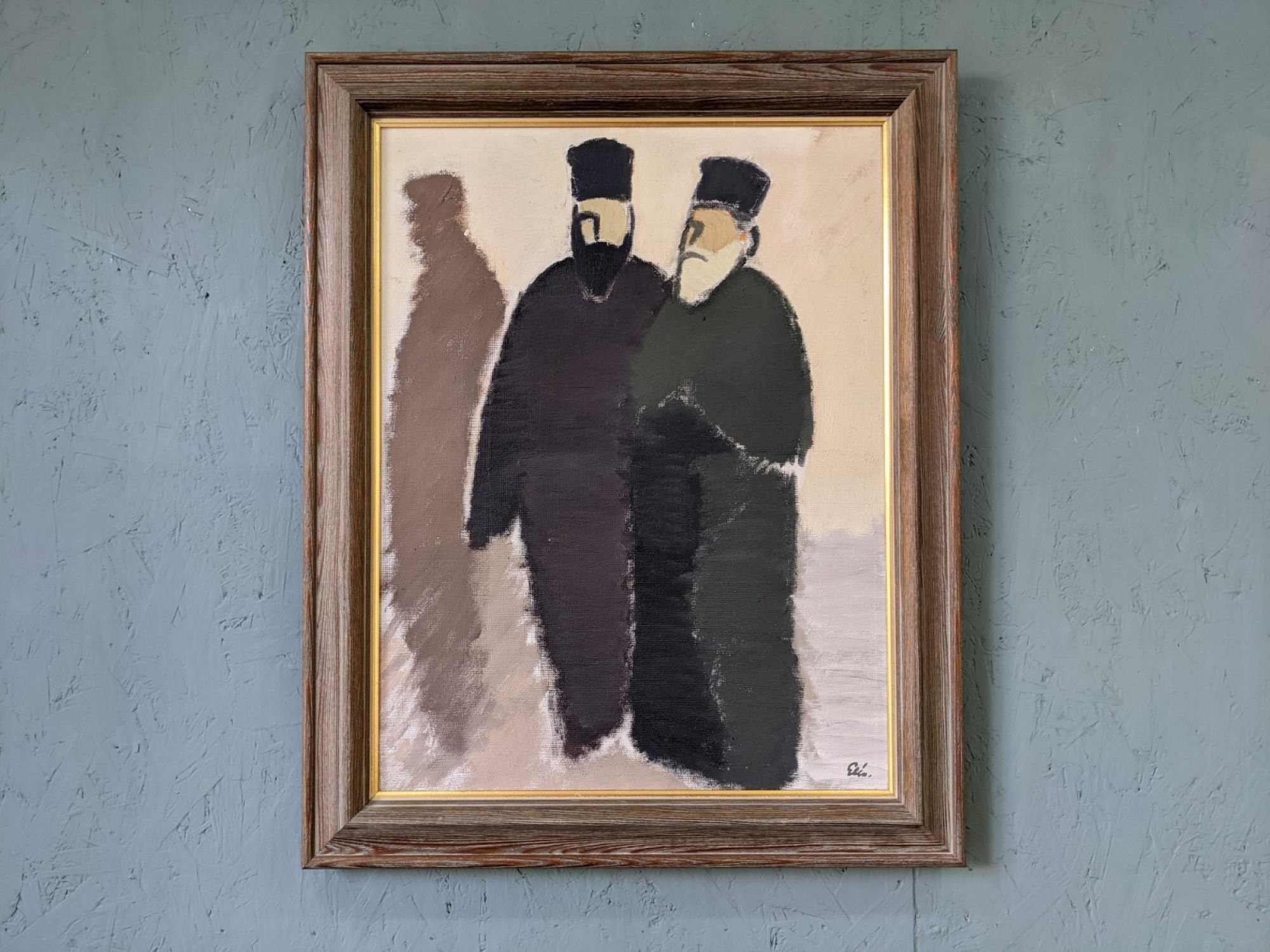 Vintage Mid-Century Modern Swedish Original Oil Painting - The Priests - Framed Figurative Painting - Artwork - Vintage Wall Art