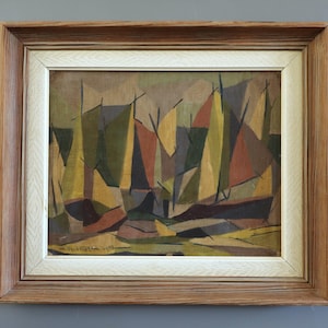 1955 Vintage Modernist Original Swedish Abstract Landscape Oil Painting - "Woodland Rhythm" - Framed Wall Art image 1
