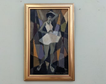 Vintage Swedish Oil Painting - Mid-Century Figurative - Cubist Dancer -  Mid 20th Century Artwork - Framed - Swedish Art - Original Oil